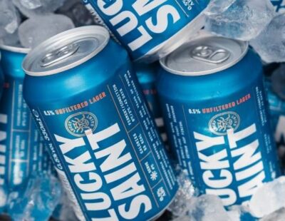 Lucky Saint alcohol-free beer in cans